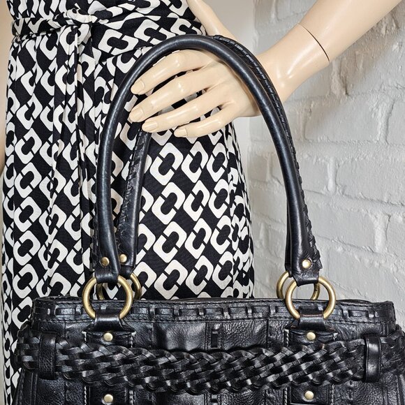 Coach Hamptons Leather Shoulder Bag Black Braided Strap Tassel Vintage - Picture 7 of 16